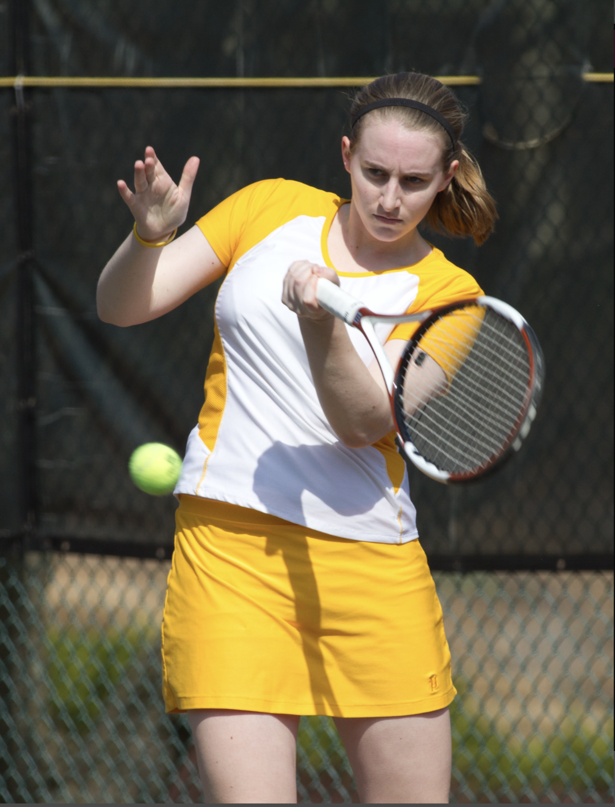 Mel Shafer playing tennis at Bryn Mawr College